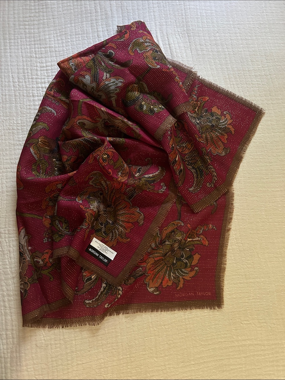 Vintage 100% wool scarf by Morgan Taylor Oriental Floral Paisley Motif